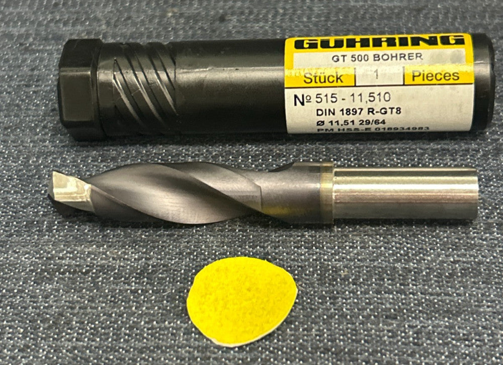 GUHRING 515-11510 REDUCED SHANK 2 FLUTE DRILL BIT  29/64" OAL 3-1/8"