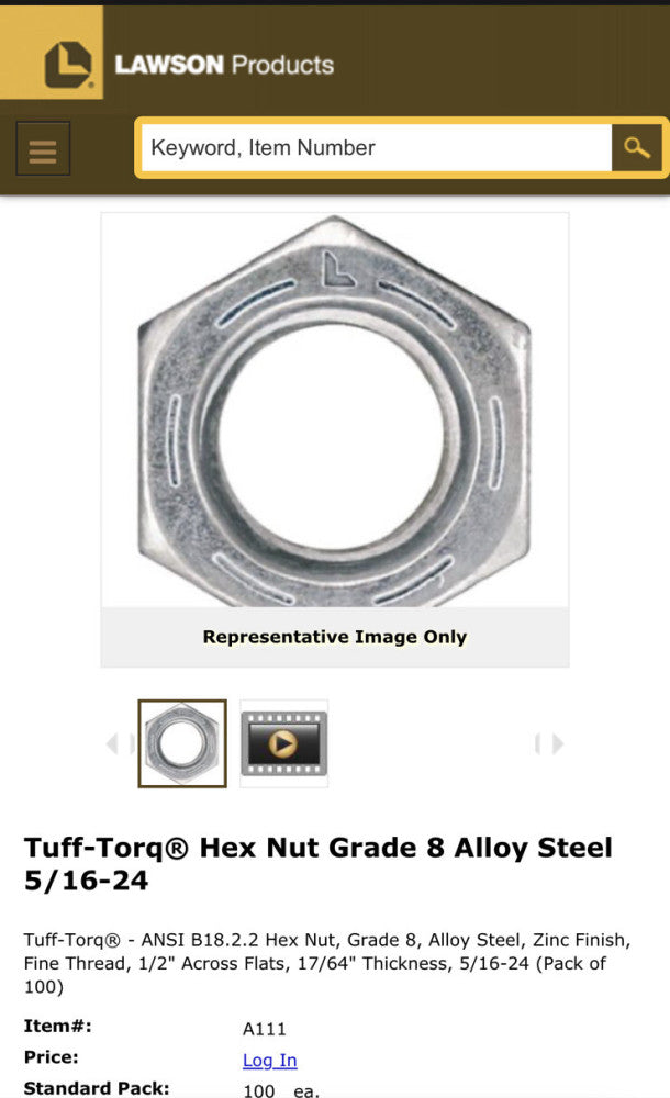 lawson A111M01 Hex Nut Tuff-torq 5/16-24 SAE Nos Surplus Bag Of 250