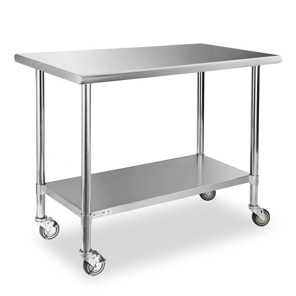 Stainless Steel Table with Caster Wheels 24 x 48 Inches, NSF Commercial Prep ...