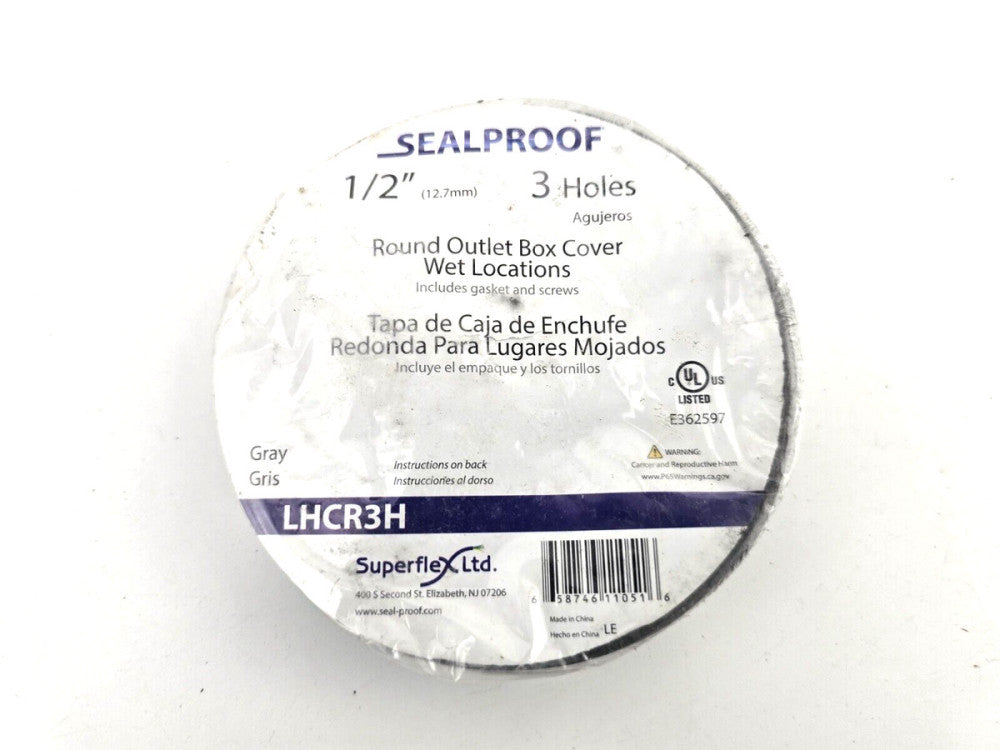 1pc Superflex Sealproof 1/2" 3 Hole Round Outlet Box Cover LHCR3H