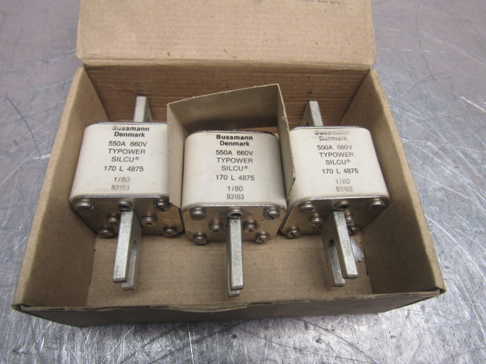 CASE OF 3QTY BUSSMANN 170L4875 550A 660V TYPOWER SILCU FUSE NEW IN THE BOX !!M/O