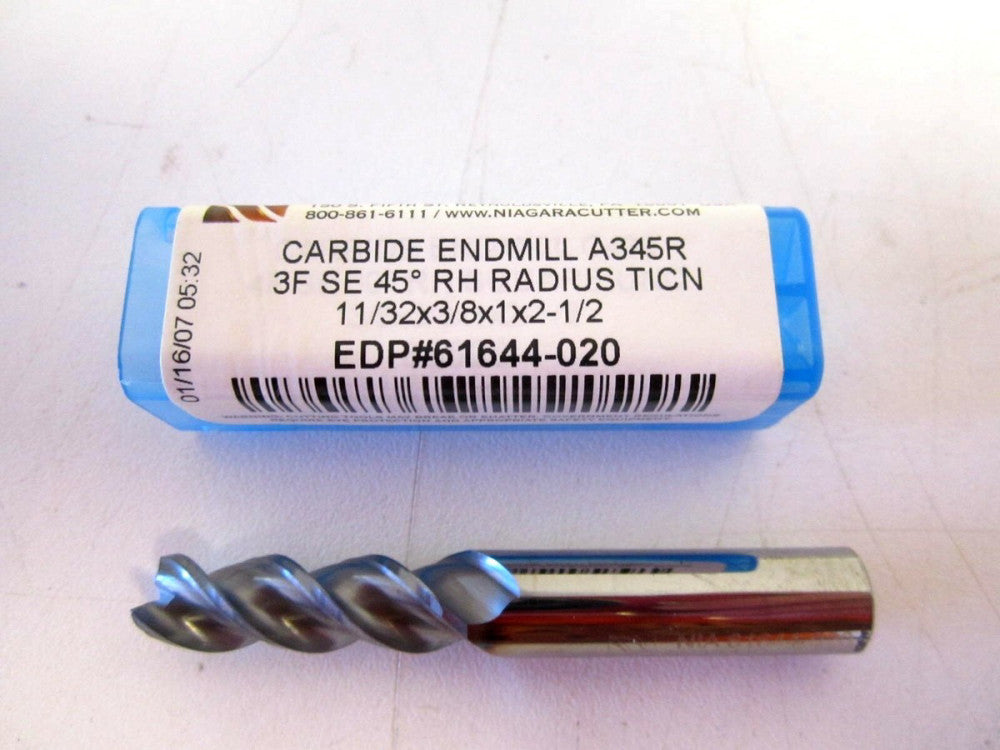 Niagara (61644-020) 11/32 x 3/8 x 1 x 2-1/2 End Mill 3F 45° RH TiCN Carbide 