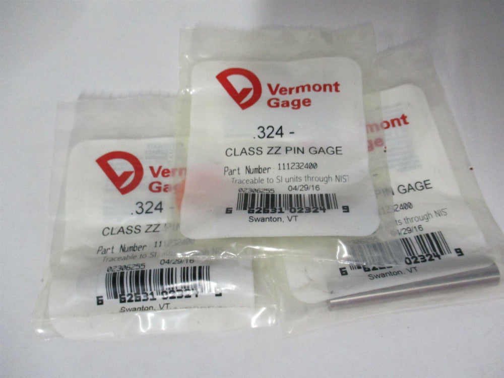 Vermont Gage (111232400) 0.324" Diam Class ZZ Minus Plug & Pin Gage - Lot of 3