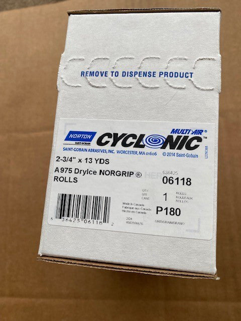Norton Cyclonic 06118 P180 A975 Dry Ice Norgrip Roll, 2 3/4 x 13 Yards (NEW)