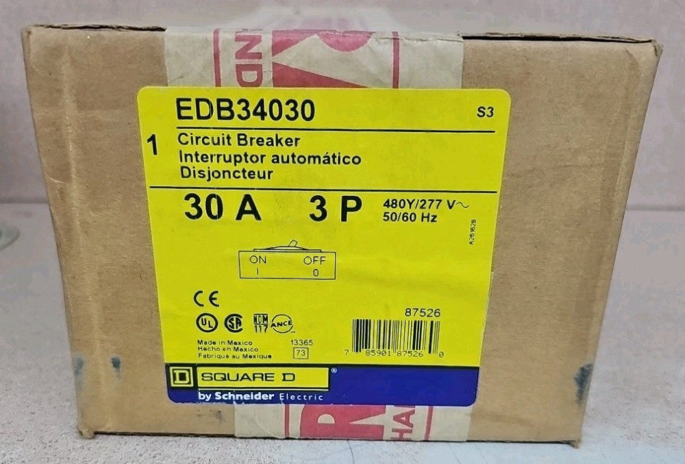 Square D EDB34030 Circuit Breaker 30 Amp 3 Pole 480Y/277V NEW