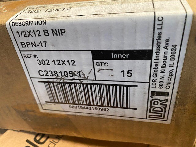 (15 Pack) Nipple, Black 1/2x12" by LDR INDUSTRIES, INC (NEW)