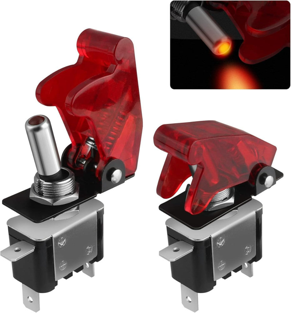 2PCS 12V Toggle Switch with Cover,3 Pin Rocker Toggle Switch Guard ON/Off,Univer