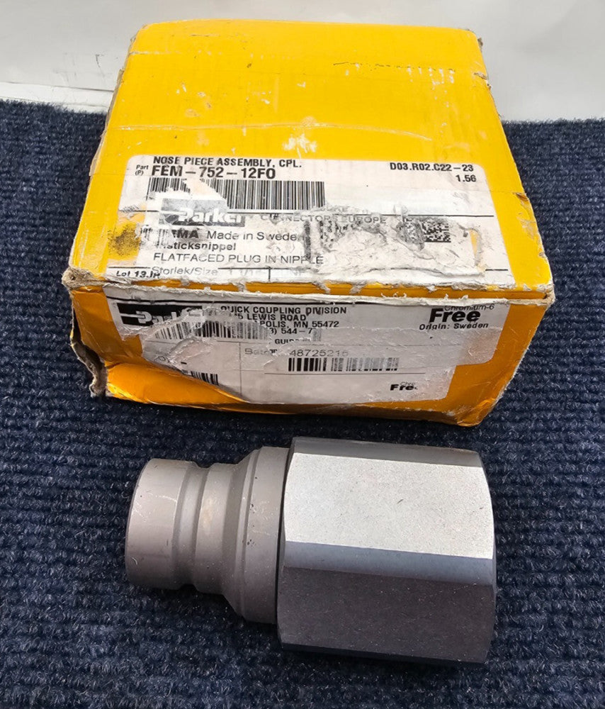 Parker FEM-752-12FO: Hydraulic Quick Connect Hose Coupling Steel Body