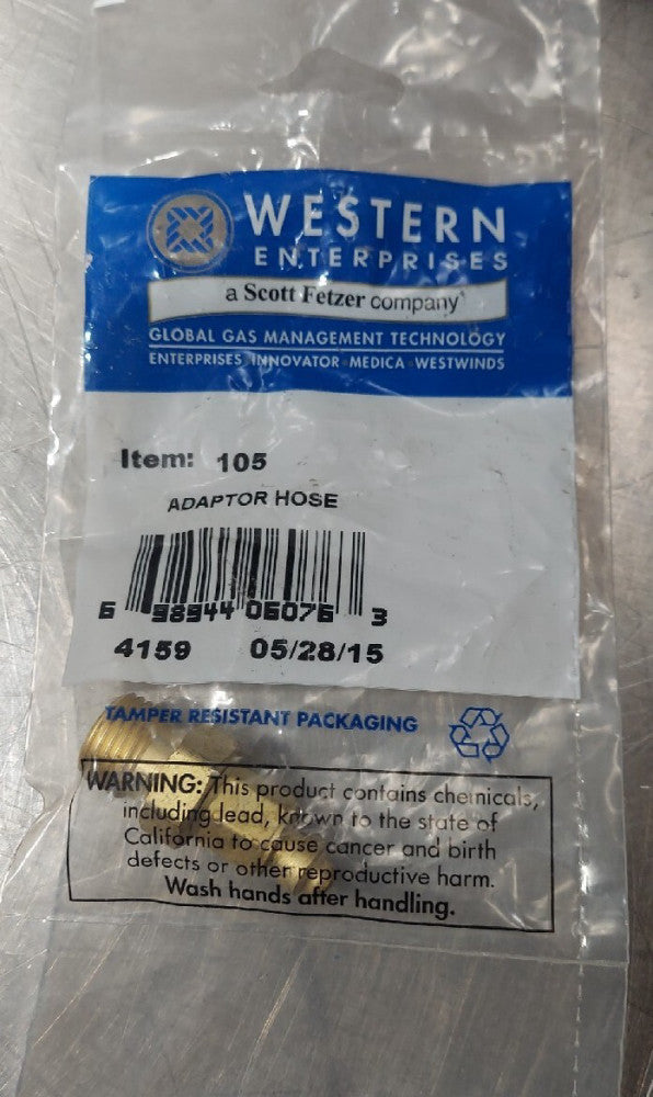 WESTERN 105 Gas Arc Nut. Brass Hose Adaptor For Oxygen Gas