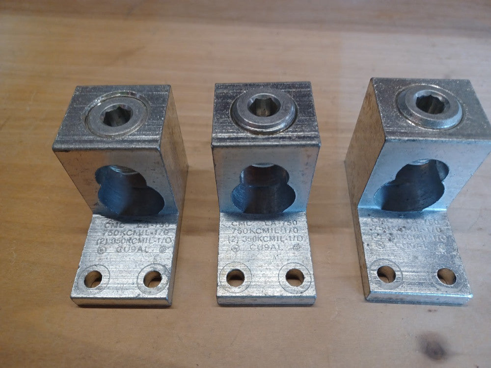 NEW ( Lot of 3) CMC LA-750 CU9AL, 750KCMIL-1/0 or 2-350KCMIL-1/0 Terminal Lugs 