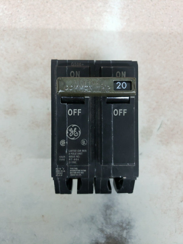 NEW OLD STOCK GE Circuit Breaker 2-Pole 20-Amp Thick Series THQL2120 NT W#