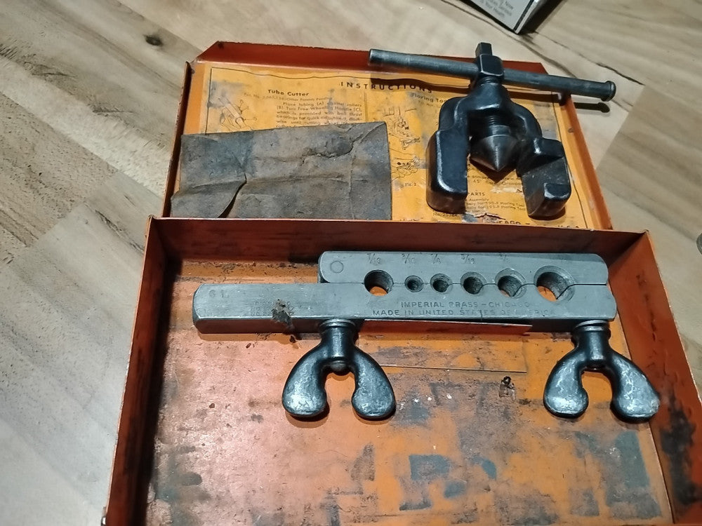 Vintage Imperial Brass Chicago Flaring Tool Set In Orange Metal Box