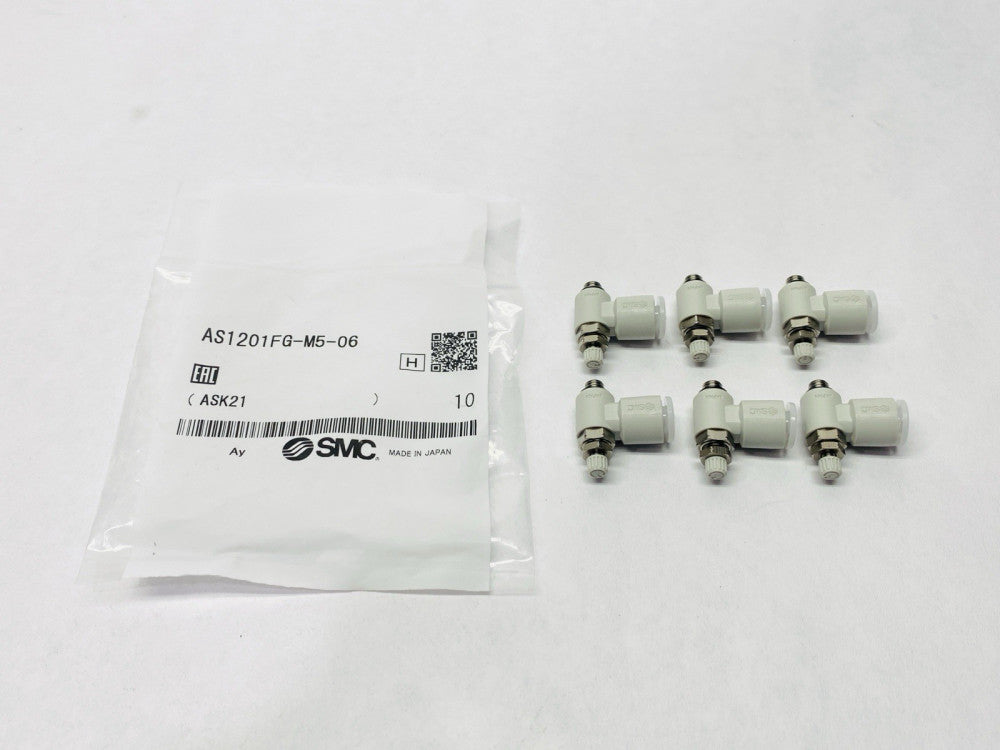 SMC AS1201FG-M5-06 Pneumatic Speed Control w/Fitting M5 LOT OF 6
