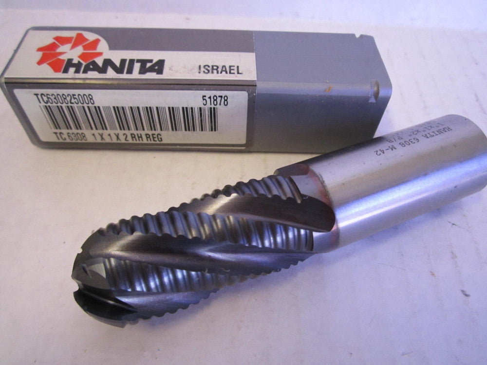 Hanita (TC360825008) 1 x 1 x 2" x 4-1/2" OAL 5-Flute TiCN Roughing Ball Endmill 