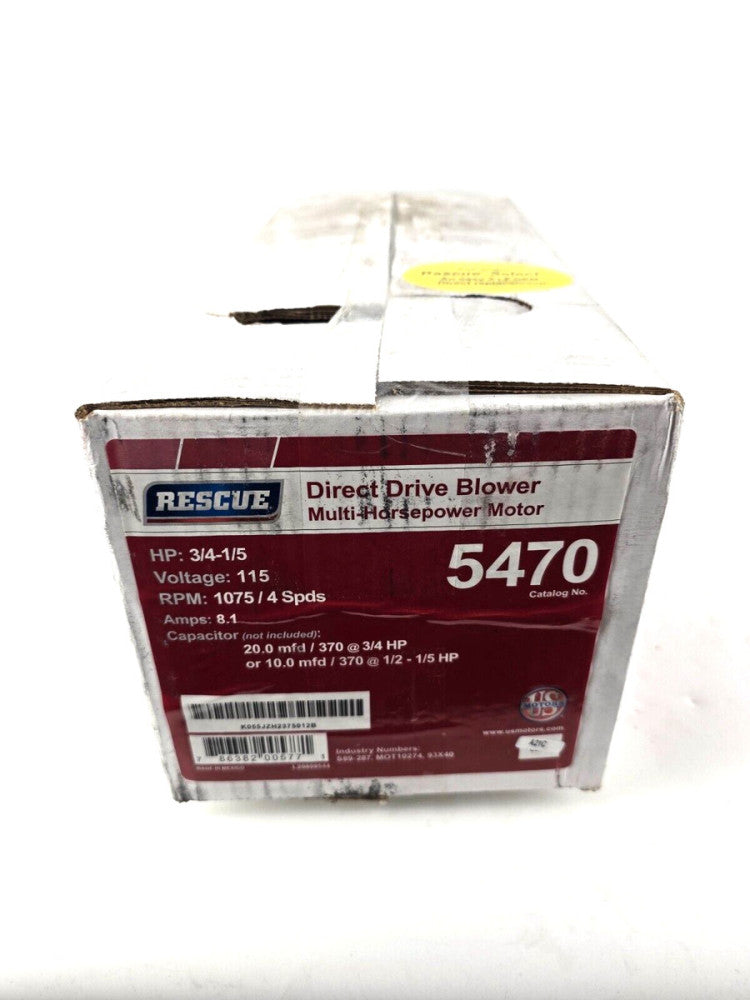 Rescue 5470 US MOTORS Direct Drive Blower Motor 3/4-1/5 HP, 1075 RPM 4 SPD 115V