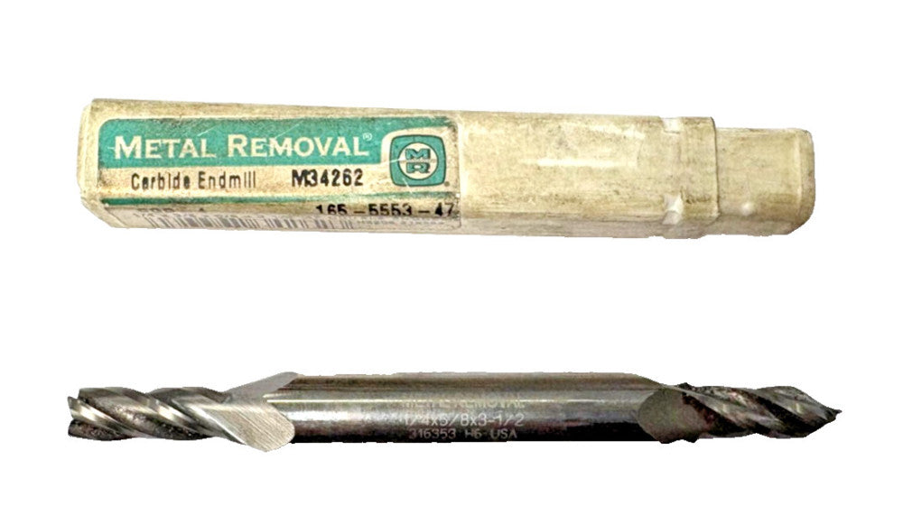 METAL REMOVAL CARBIDE END MILL M34262, 0.25" X 0.25" X 1/8" X 3-1/4", DOUBLE END