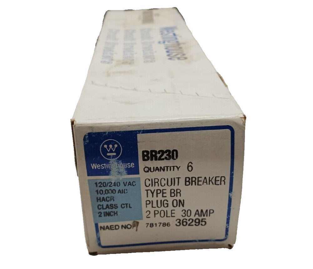 6) NEW WESTINGHOUSE 30 AMP CIRCUIT BREAKER 2 POLE 120/240 VAC  BR230  BOX OF 6
