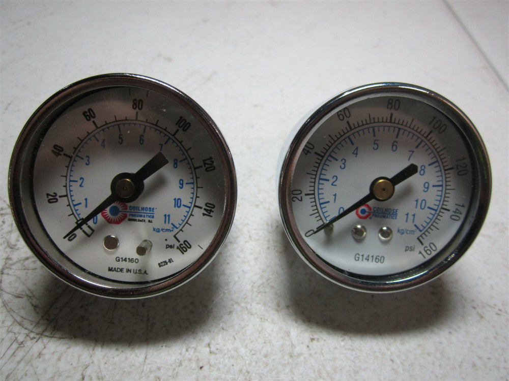 Coilhose Pneumatics G14160 1/4 Back Mount 0-160 PSI 2" Chrome Dial Gauge - Qty 2
