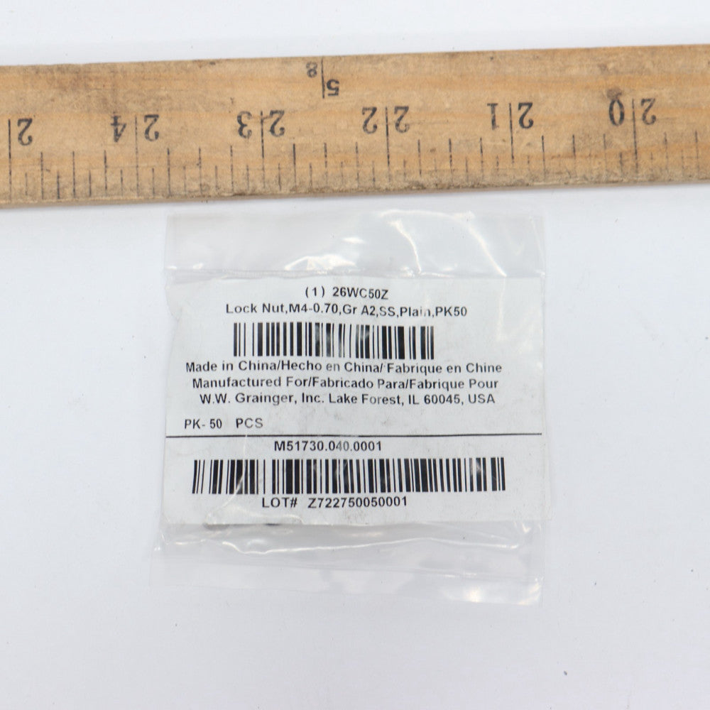 (50-Pk) Grainger Lock Nut Nylon Insert Stainless Steel 18-8 Plain M4-0.70 Thread