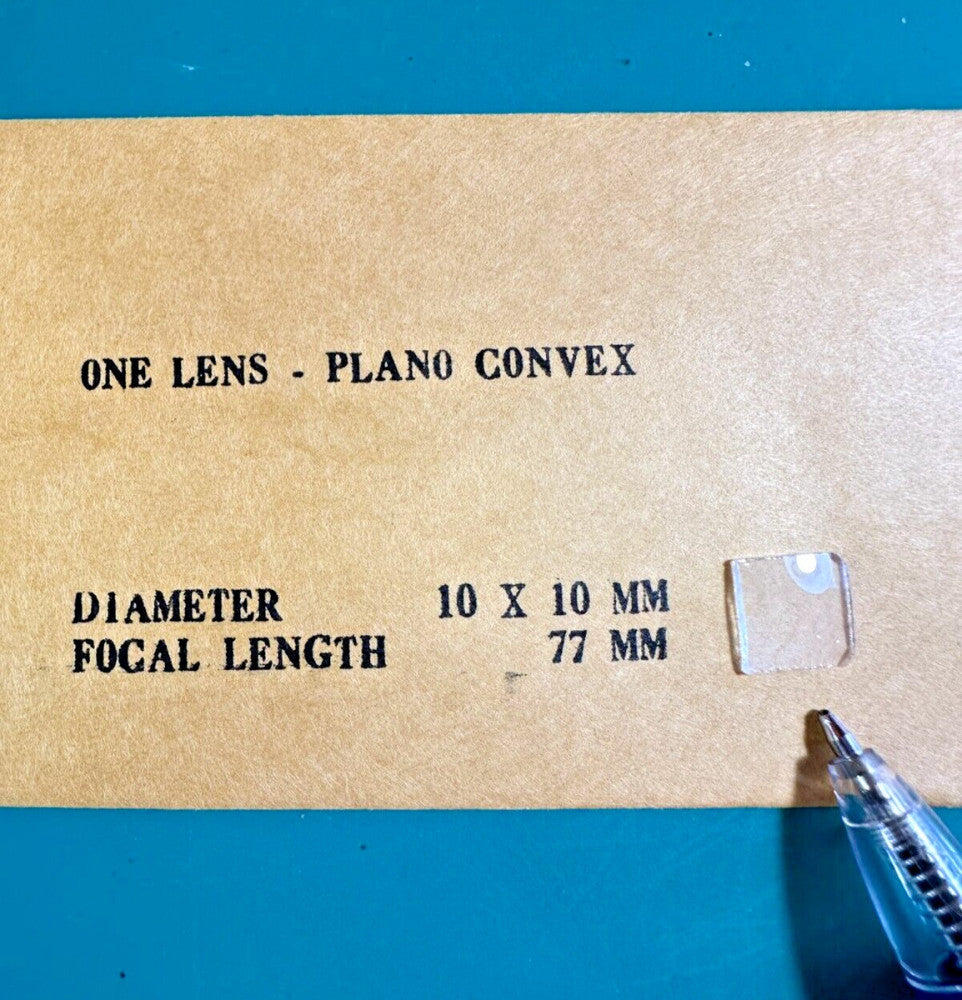Edmund One Lens Plano Convex 10mm x 10mm Diameter 77mm Focal Length *Chipped*