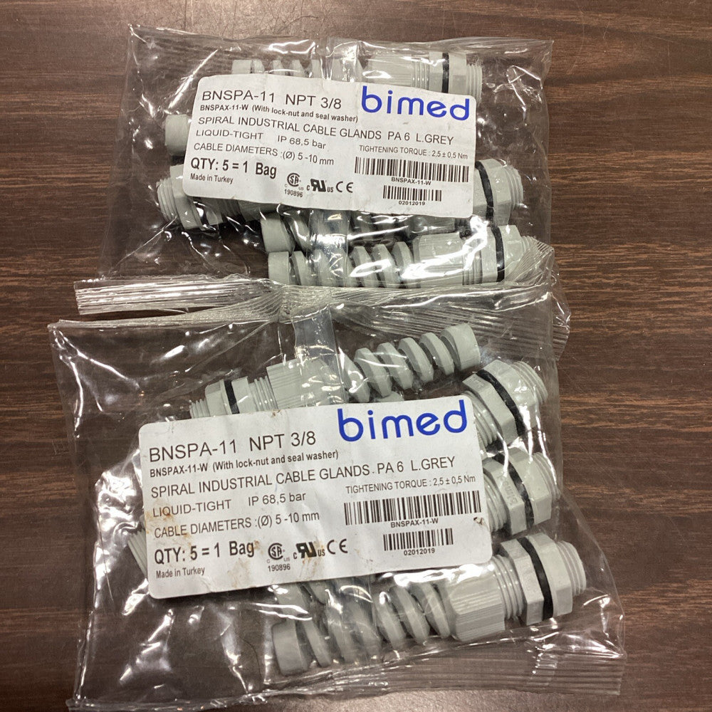 2 Bimed BNSPA-11 NPT 3/8 BNSPAX-11-W Spiral Industrial Cable Glands PA 6 L. Grey