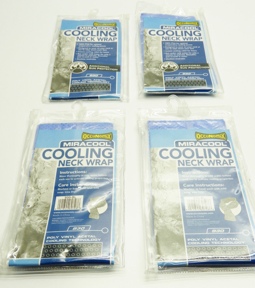 Lot of 4 Occunomix Miracool 930 Cooling Cool Neck Wrap BLUE w/ Carrying Pouch