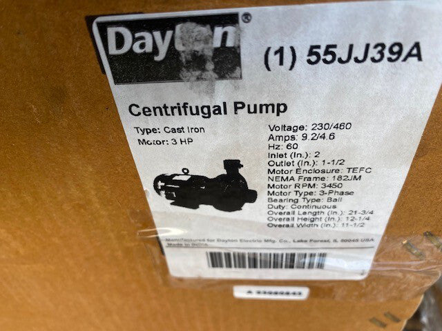 Dayton 55JJ39A 3 HP 208-230/460VAC Centrifugal Pump (NEW)