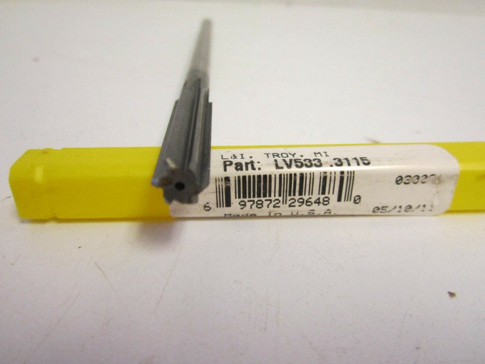 L & I (LV533.3115) .3115" x 1-1/4" x 1/4" x 6" Chucking Reamer New