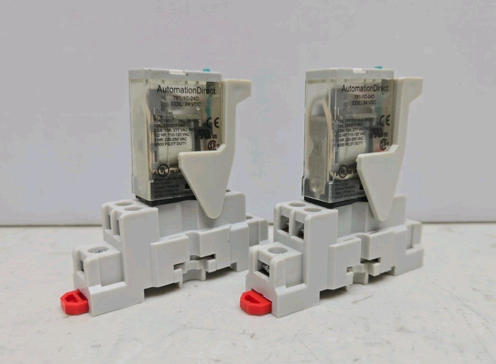 2 Pack Automation Direct 781-1C-24D Relays 24V Coil w/ 781-1C-SKT Socket Bases 