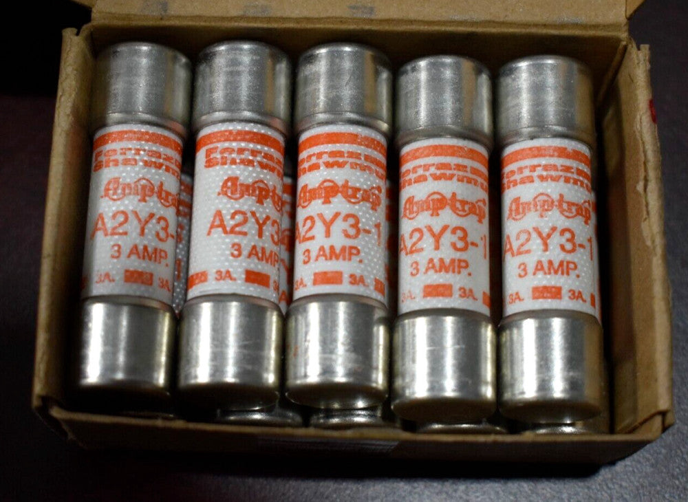 [Box of 10] Ferraz Shawmut Mersen Amp-Trap A2Y3-1 Fuse 3 Amp, 250VAC / 500VDC