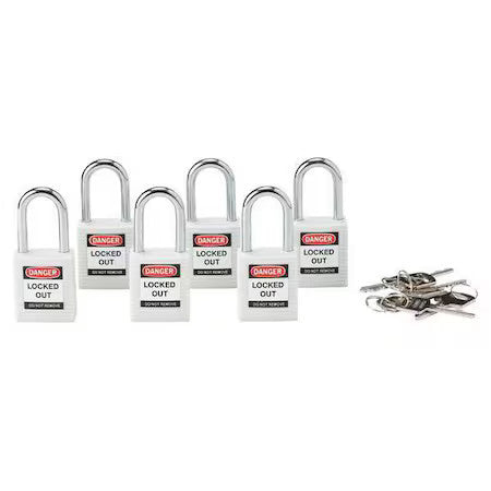 Brady 118950 Lockout Padlock, Ka, White, 1-3/4"H, Pk6