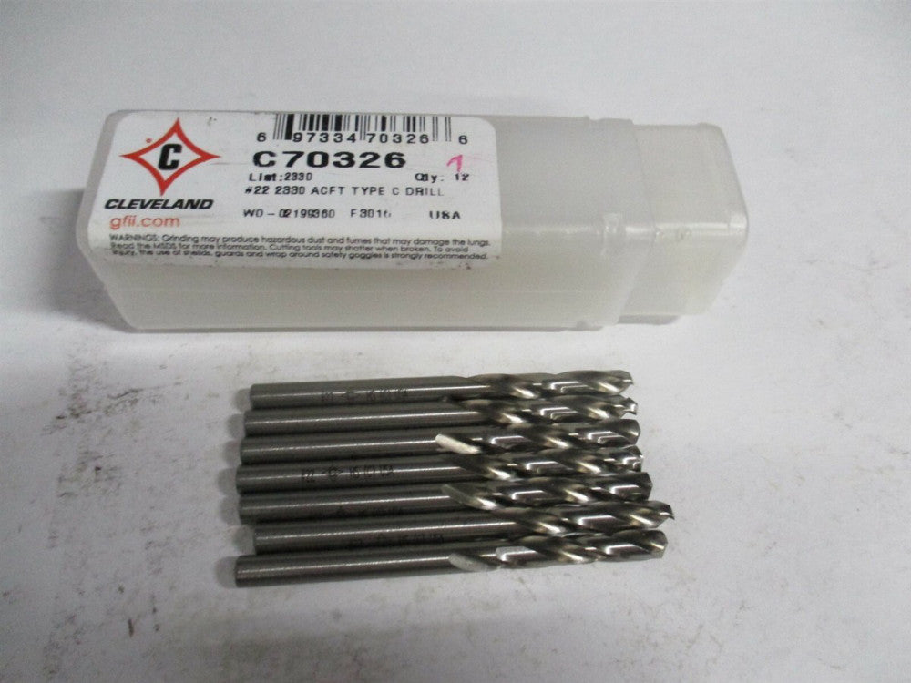 Cleveland (C70326) #22 135° Spiral Flute HSS Screw Machine Drill Bit - Qty 7