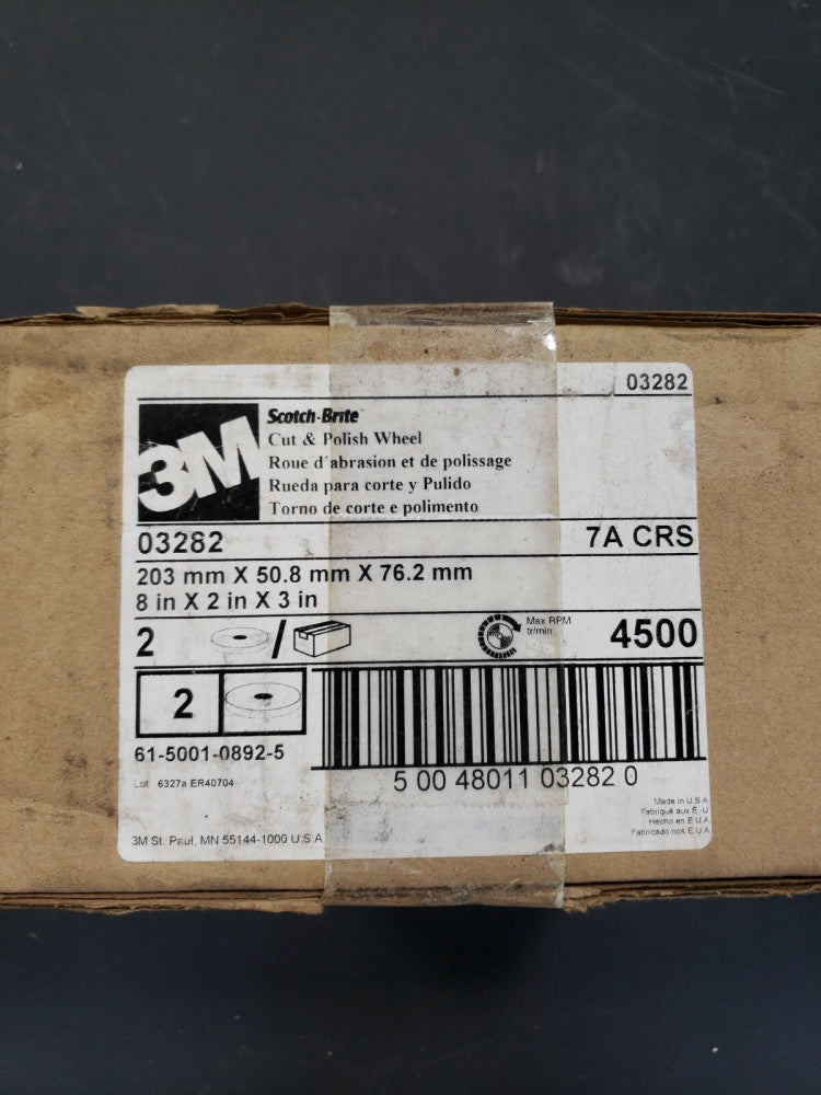 3M Scotch-Brite 8" x 2" x 3" Cut & Polish Wheel 7A CRS 03282, Pack Of 2