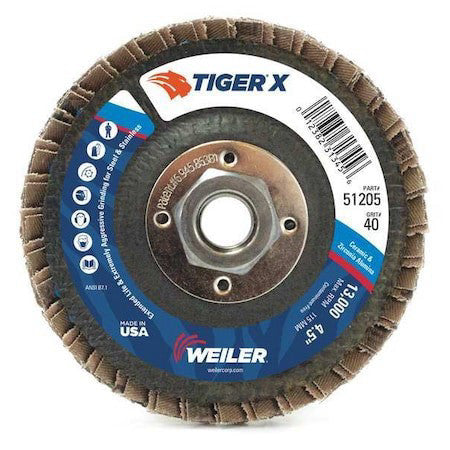 Weiler 98905 Flap Disc,4-1/2 In. X 40 Grit,13000 Rpm