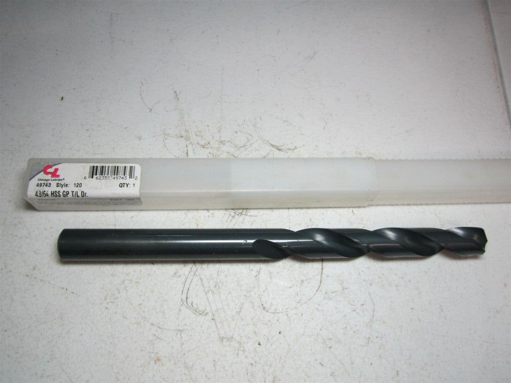 Chicago - Latrobe (49743) 43/64" 118° Spiral Flute HSS Taper Length Drill Bit