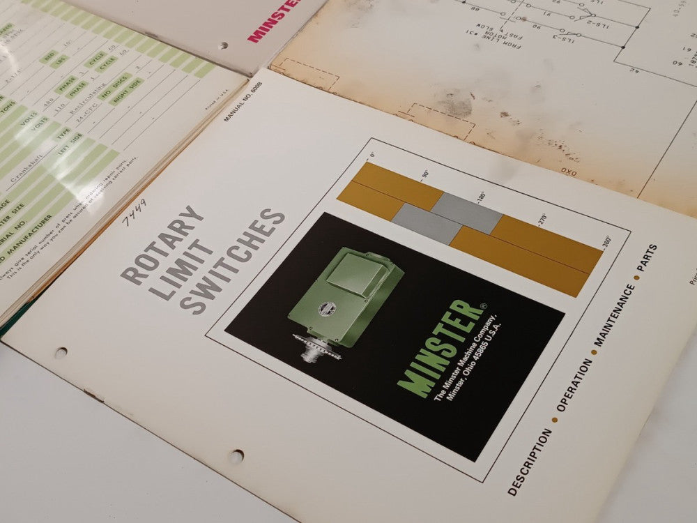 Lot of Minster Machine Company Blueprints, Diagrams, Manuals, Brochures as shown
