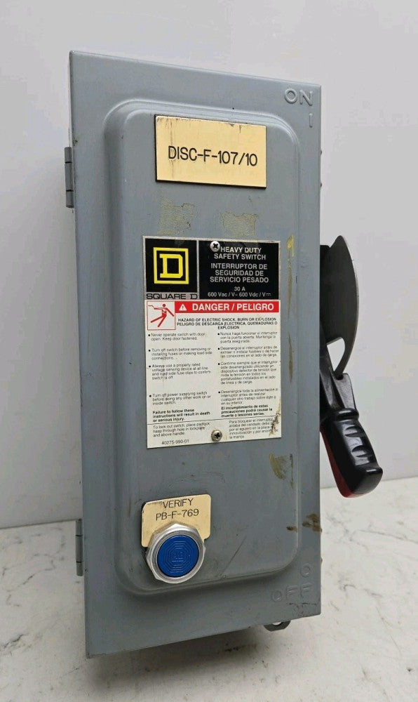 Square D HU361AWKEI Heavy Duty Safety Switch 30A 600V 3Ph Non Fusible Used