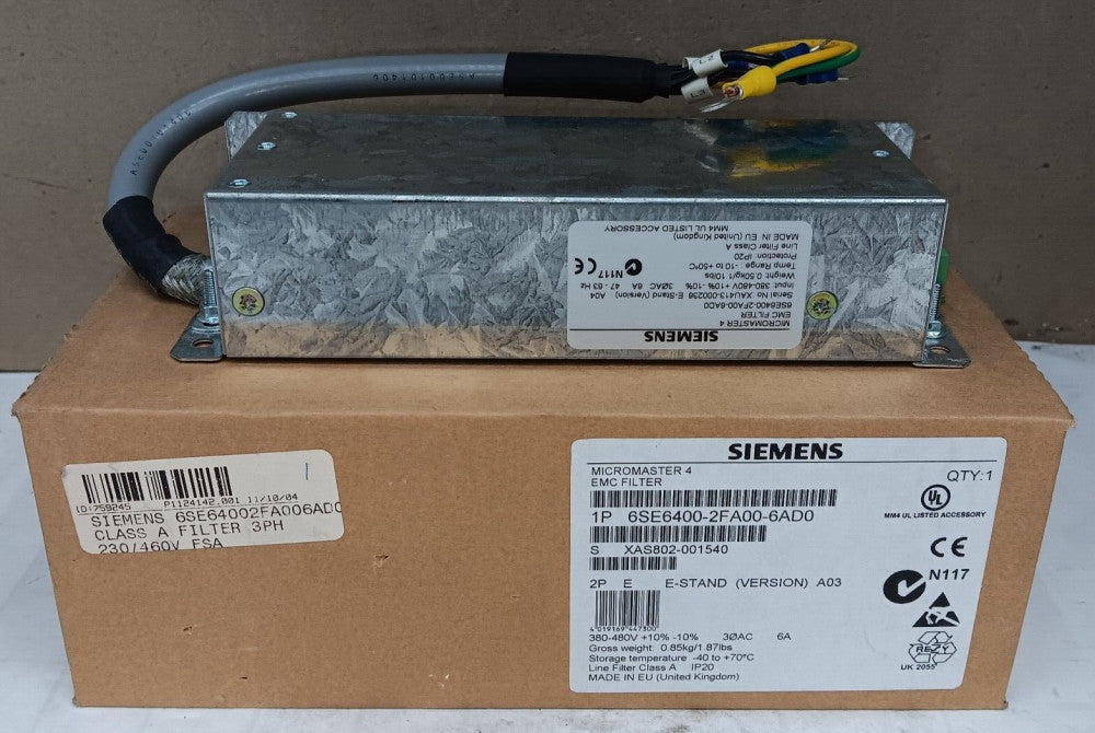 NEW SIEMENS 6SE6400-2FA00-6AD0 MICROMASTER 4 EMC LINE FILTER 380-480V 3Ø