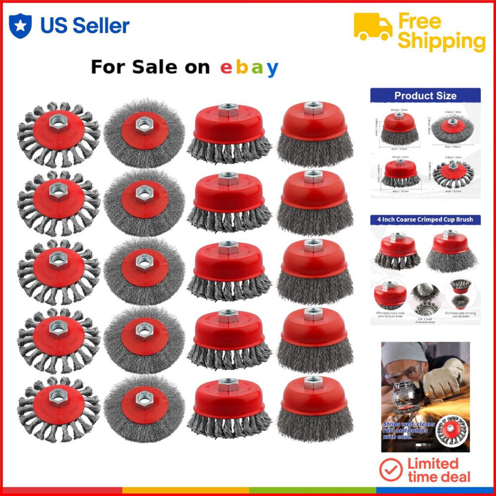 20 Pack Wire Wheel Cup Brush Metal Coarse Crimped Knotted for Angle Grinders