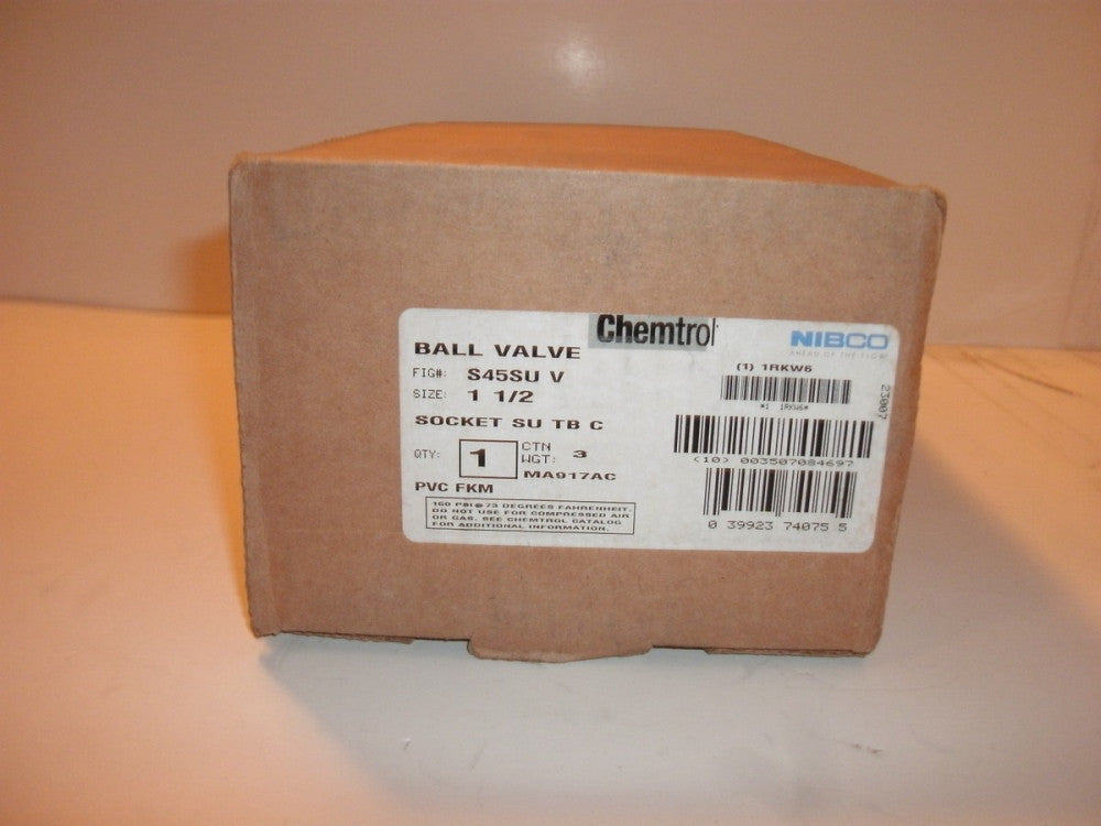 NIBCO CHEMTROL S45SU-V BALL VALVE 1-1/2" TRU-BLOC PVC SOCKET SU TB C NEW IN BOX