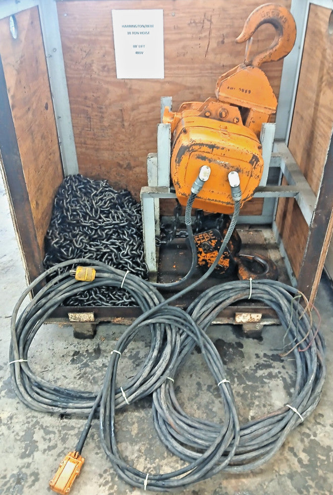 HARRINGTON/BEEBE 10 TON CHAIN HOIST MODEL LE5S100H 80 FT REACH/LIFT 320 FT CHAIN