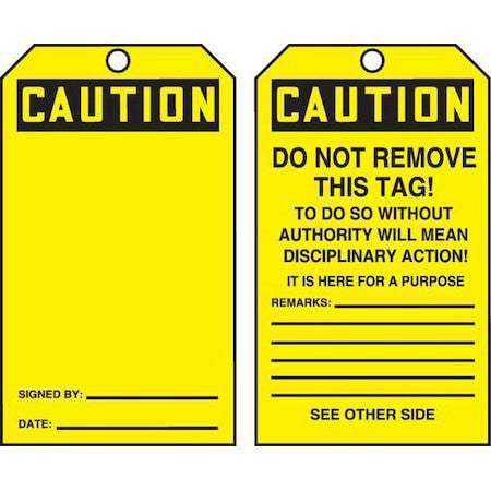 Accuform Tar134 Caution Tag By The Roll, General Safety, Cardstock, 6 1/4 In H