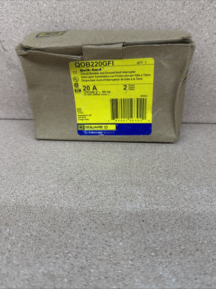 Square D QOB220GFI 2 pole 20 A bolt-in GFI circuit breaker Ground Fault NOS