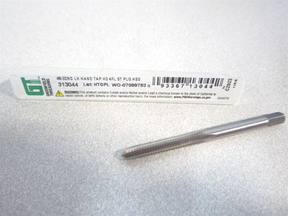 Greenfield (313044) #8-32 High Speed Steel 4Fl Plug Chamfer Straight Flute Tap 