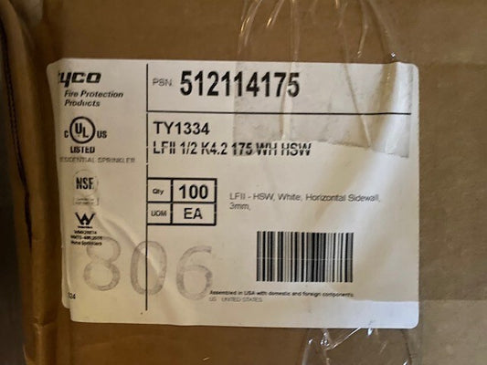 (Case of 100) Tyco Series TY1334 K Factor 4.2/6 Temp 79c Horizontal Sidewall