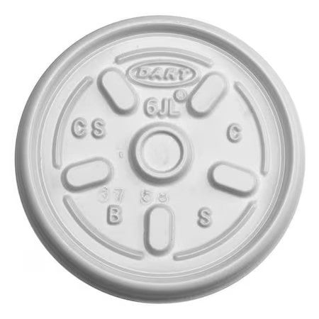 Dart 6Jlnv Lid For 2 To 6 Oz. Hot Cup, Flat, Non Vented, White, Pk1000
