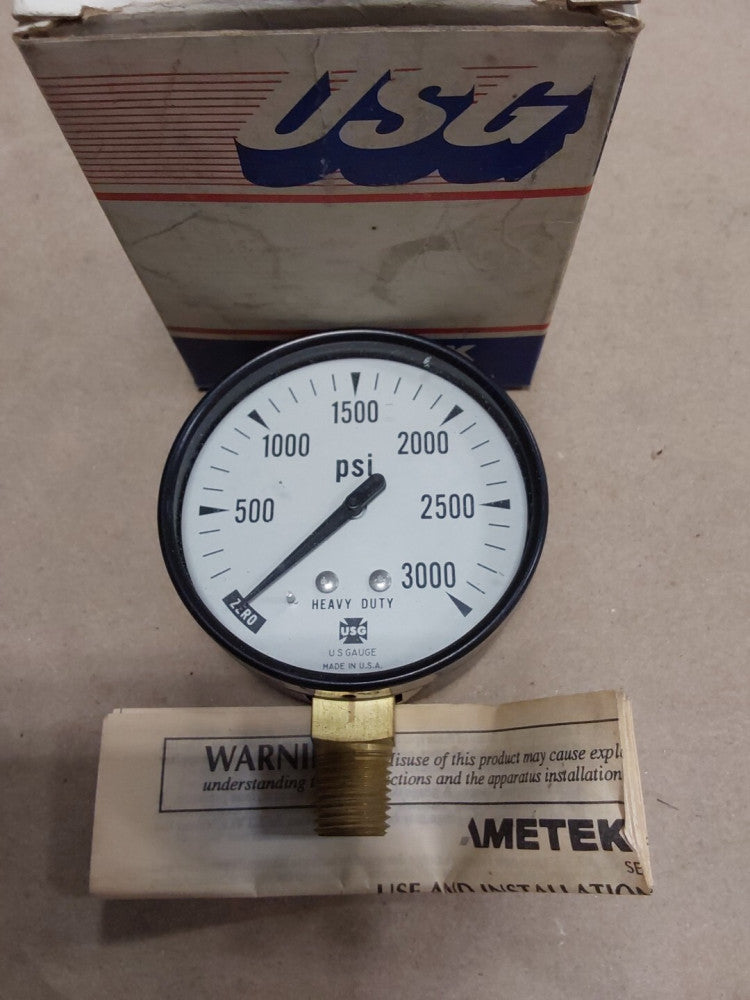 USG U.S. Gauge Surface Mount Pressure Gauge 0-3000PSI 3-1/2" 1/4" NPT