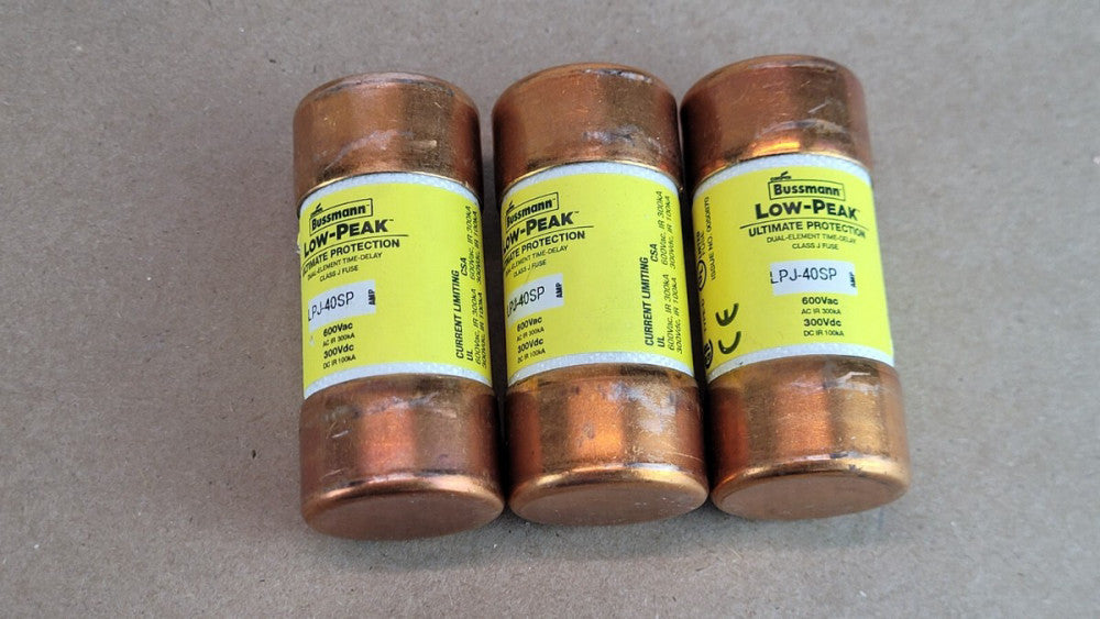 Lot of 3 Bussmann LPJ-40SP Low Peak Dual Element Time Delay 40 Amp Fuses