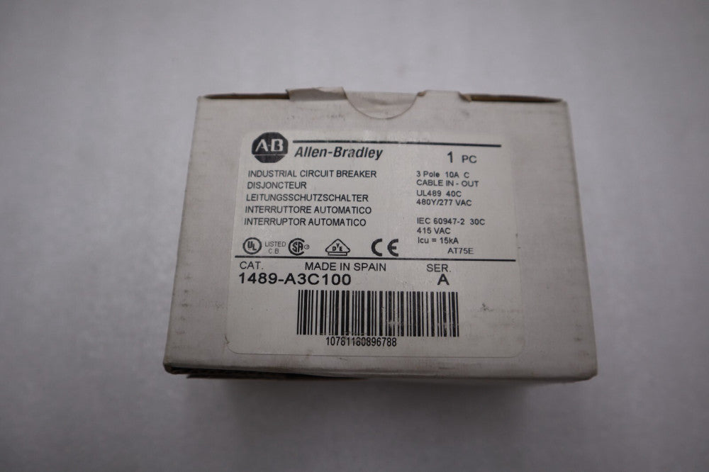 NEW IN BOX ALLEN BRADLEY 1489-A3C100 CIRCUIT BREAKER 3 POLE 10A STOCK H283A