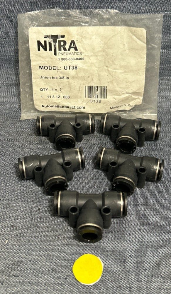 NITRA PNEUMATICS PUSH TO CONNECT UNION TEE  3/8"  MODEL UT38  LOT OF 5
